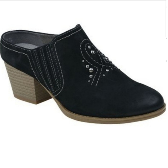 Earth Mendon Black Genuine Suede Western Chunky Heel Mules - Picture 7 of 8
